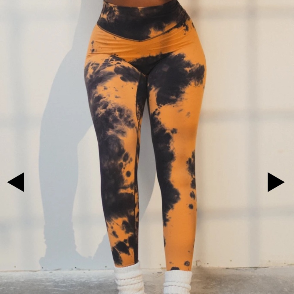 Balance Athletica Orange and Black Tie-Dye Leggings